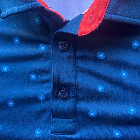 Redvanly Junian Golf Polo Shirt Mens L Admiral Blue Floral PurePoly Short Sleeve - Picture 7 of 14